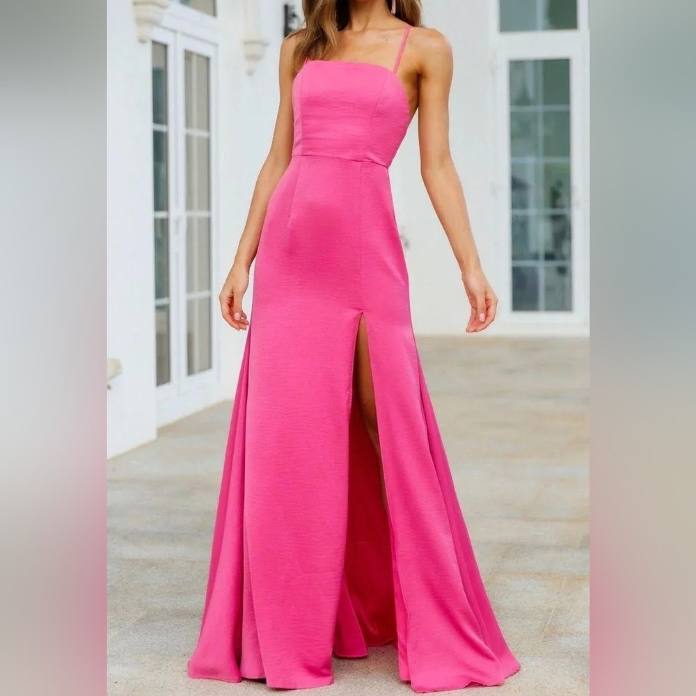 Sz XS NWT Dear Emilia Princess Aurora Satin Cross-Strap Gown Pink